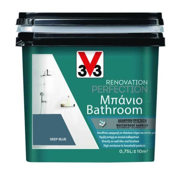 V33 Renovation Perfection Bathroom D.I.Y. Χρώμα Ανακαίνισης Μπάνιου Deep Blue 750ml - Image 1